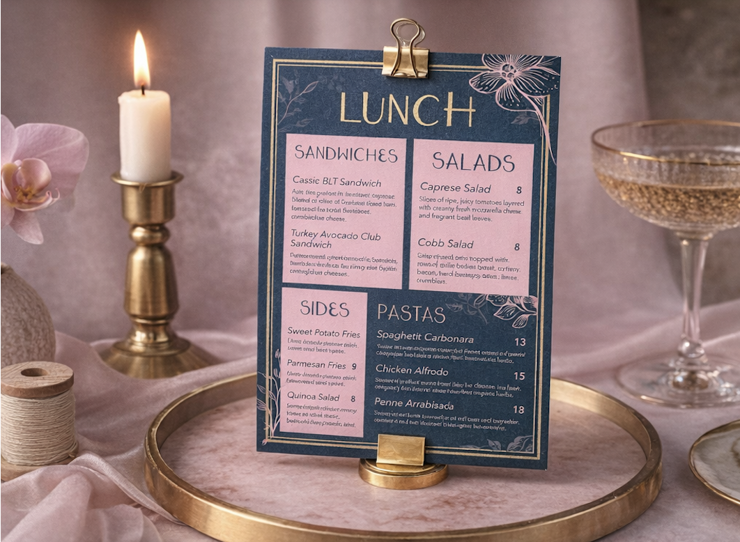 House of Chapters lunch menu card
